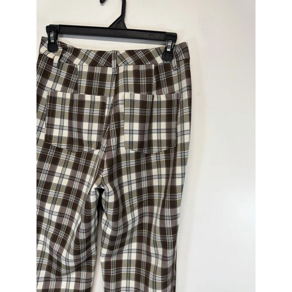 Reformation Y2K Women’s Franklin brown Plaid Straight Leg Pants Rayon Sz 2 - Picture 13 of 16